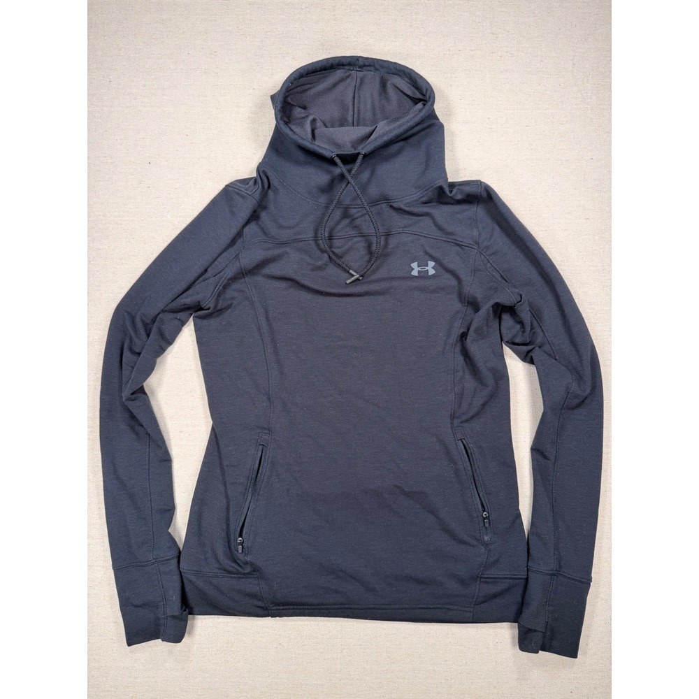 Under Armour Womens ColdGear Funnel Neck Pullover Black Loose Fit Hoodie Medium